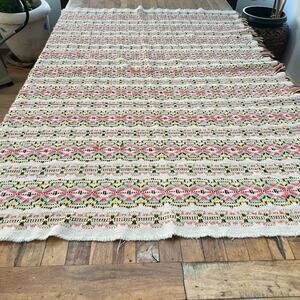 Vintage Handmade Swedish Weave Afghan Blanket (63.5" x 48")